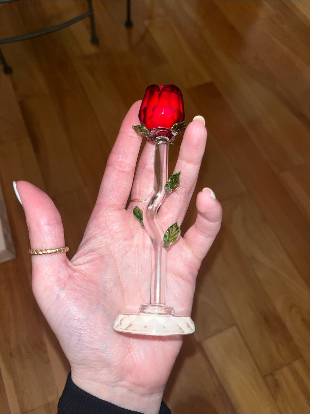 Vintage Glass Red Rose Stem Decorative Figurine